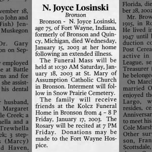 Obituary for Nedra Joyce Losinski
