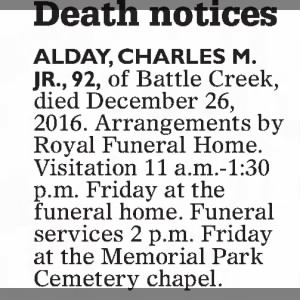 Obituary for CHARLES M. ALDAY JR.