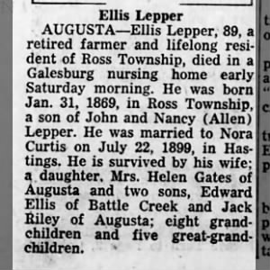 Obituary for Ellis Lepper